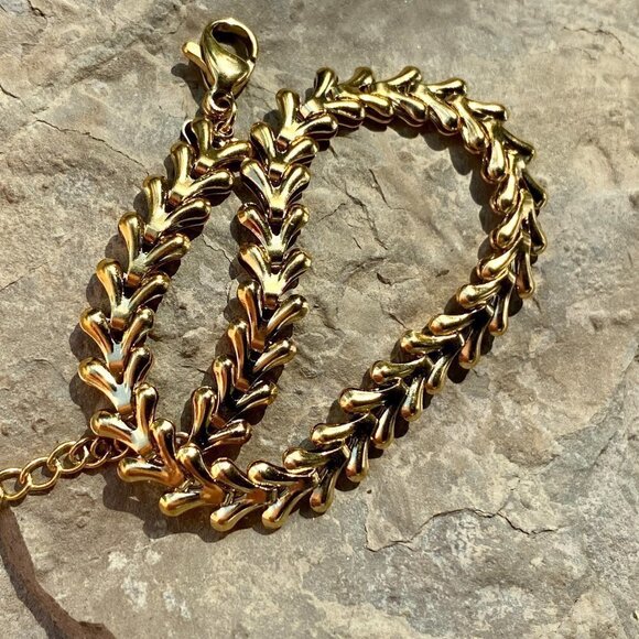 💙 Gold Plated Stainless Steel Wheat Chain Bracelet - Picture 10 of 12